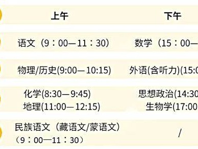 2025甘肃兰州高考考试科目顺序和时间