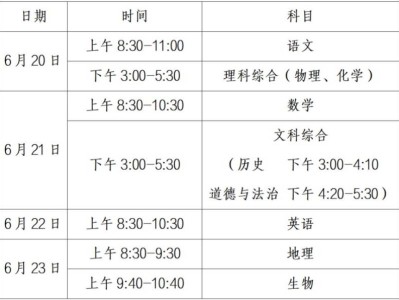 长治市中考考试时间安排一览