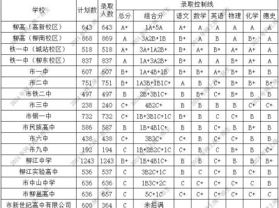 2024年柳州市区普通高中网上录取控制线+中考等级划分情况