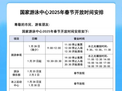 2025国家游泳中心水立方春节开放时间安排