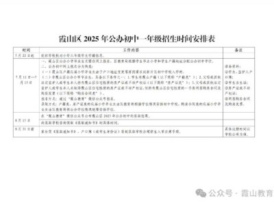 2025霞山区公办初中招生时间安排