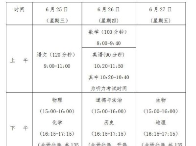 海南中考考试时间安排2025