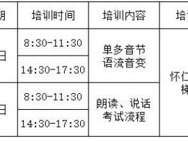 漳州市11月面向社会考生组织普通话水平培训时间及地点