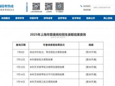 2025上海高考本科提前批次录取结果公布时间+查询官网