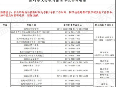 2025温岭小学/初中招生学校名单+咨询电话