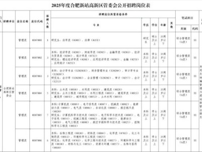 2025年度合肥新站高新区管委会招考岗位表(25名)