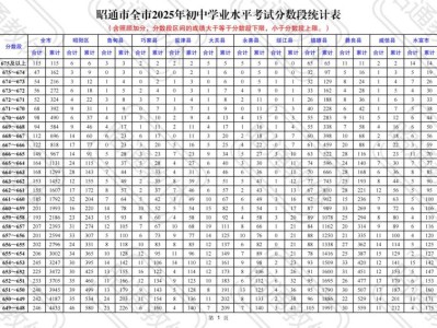 昭通中考一分一段表2025