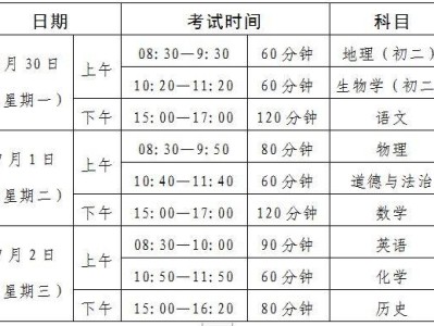 清远市2025年初中学业水平考试安排