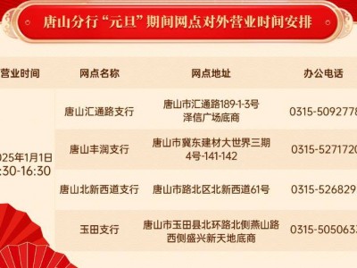 中国民生银行唐山分行2025年“元旦”假期网点营业时间公告