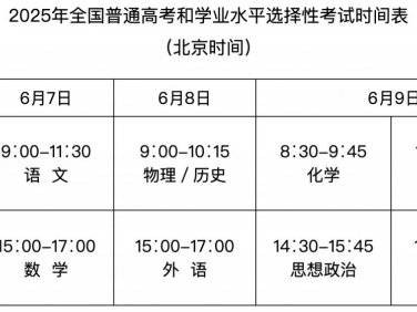 2025湖北高考时间安排一览