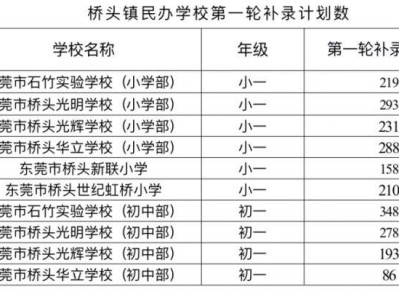 2025东莞桥头镇民办义务教育学校第一轮补录计划