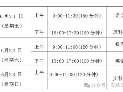 2024年安顺中考时间表