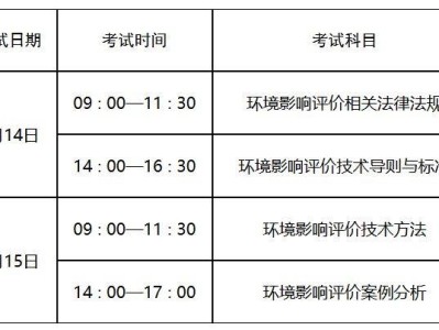 环境影响评价工程师职业资格考试时间