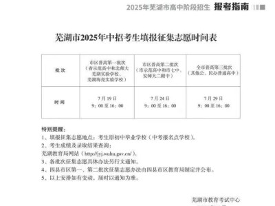 2025芜湖中招考生填报征集志愿时间