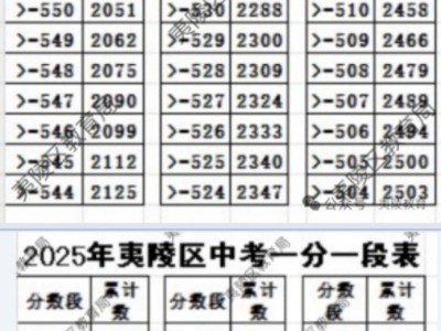 2025宜昌夷陵区中考一分一段表
