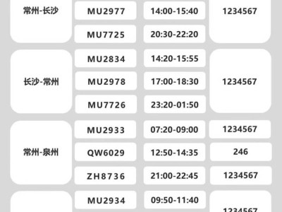 常州机场加密至长沙航线(附时间表)