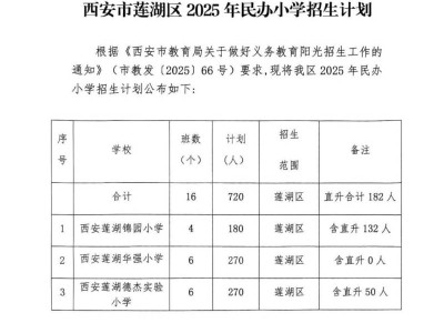 西安市莲湖区2025年民办小学招生计划