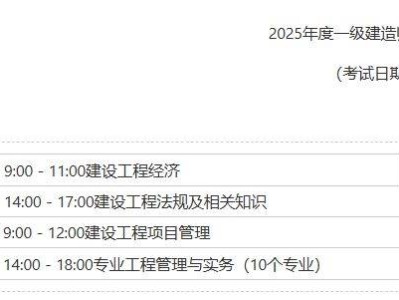 2025年度海南一级建造师职业资格考试（时间+科目）
