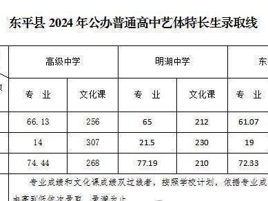 2024东平县公办普通高中艺体特长生录取线