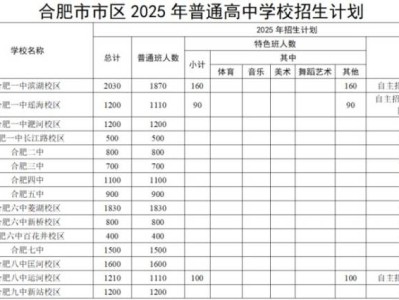 2025年合肥市市区普通高中招生计划