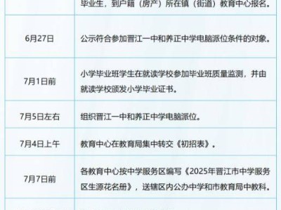 2025年泉州晋江公办初中招生报名时间表