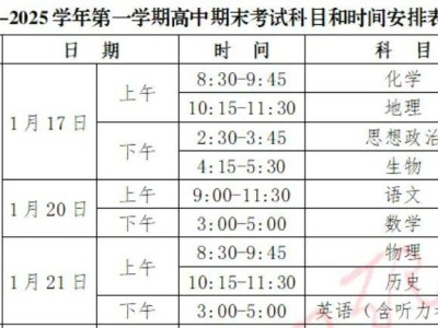 2025厦门市质检时间+科目(高一)