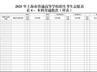 上海高考志愿表填写样本模板 24个平行志愿（本科普通批次）