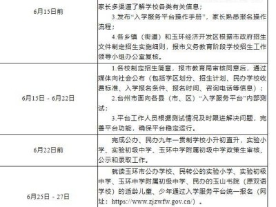 2025台州玉环小学/初中招生时间安排一览表