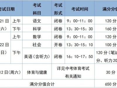 2025杭州余杭区中考各科考试时间表