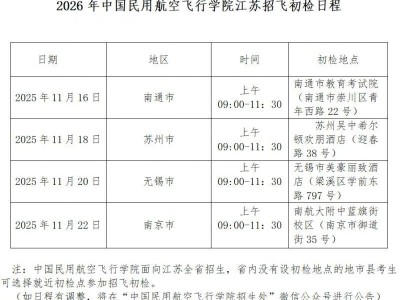 2026年中国民用航空飞行学院江苏招飞初检日程