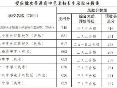 205南京中考提前批次艺术特长生录取分数线公布