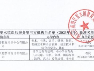 2025年4月里水镇校内课后服务第三方社会机构“白名单”公示