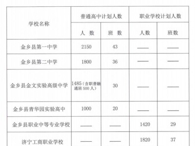 2025金乡县高中阶段学校招生计划