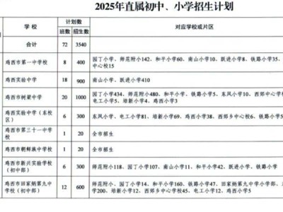 2025年鸡西市中小学招生计划表