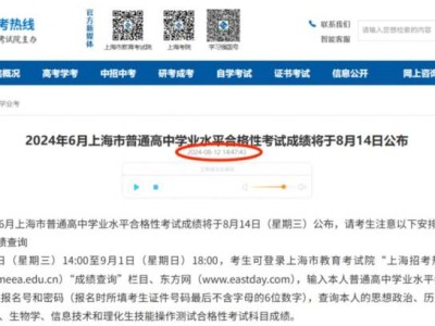 上海高中合格考成绩什么时候出2025年