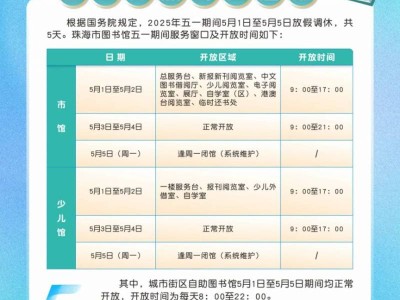 2025珠海五一场馆开放时间汇总