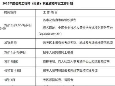 江苏2025年度咨询工程师(投资)职业资格考试公告