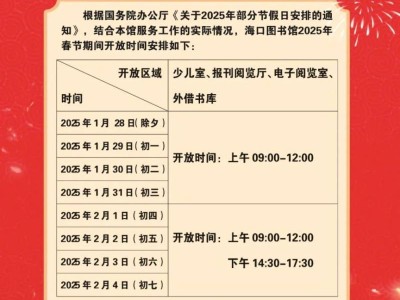 海口图书馆2025年春节期间开放安排(附电话)