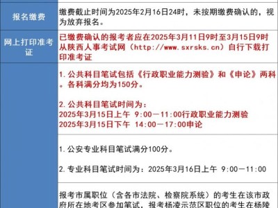 2025年陕西省考重要时间节点大全