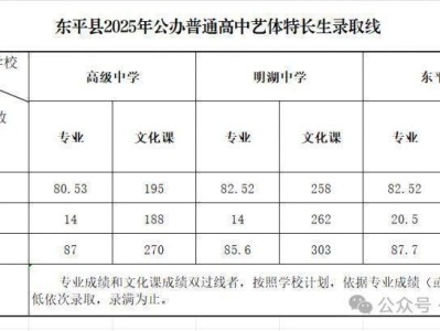 2025东平县公办普通高中艺体特长生录取分数线