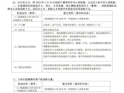 2025年恩平市恩城城区小学入学资料