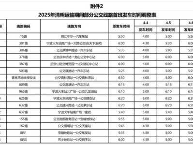 2025年宁波清明公交增开班次+运营时间调整