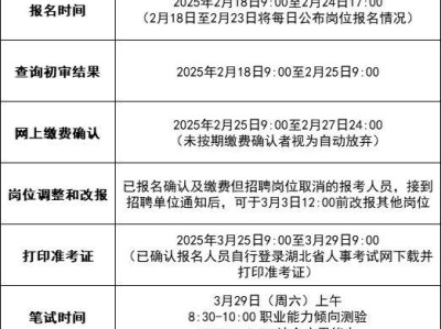 2025年湖北省省直事业单位统一公开招聘重要时间节点