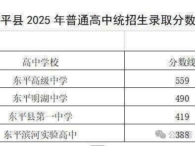 2025东平县普通高中统招生录取分数线