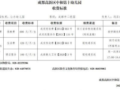2025成都高新区中和第十幼儿园收费公示