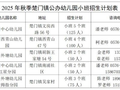 2025台州玉环楚门镇公办幼儿园招生简章