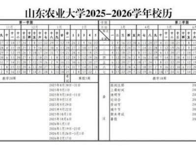山东农业大学2025-2026学年校历