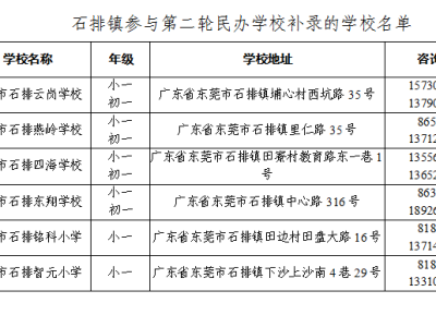 2025东莞石排镇参加第二轮补录民办学校名单
