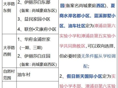 漳州市漳浦县第六实验小学施教区范围