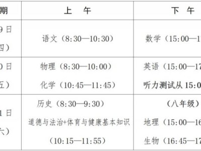 福建漳州2025中考具体科目考试时间表